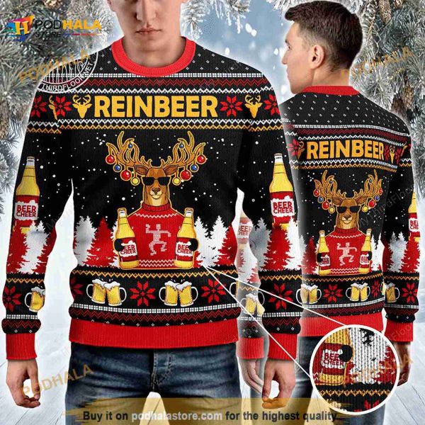 3D Reinbeer Beer Lovers Christmas Gift Ugly Christmas Sweater