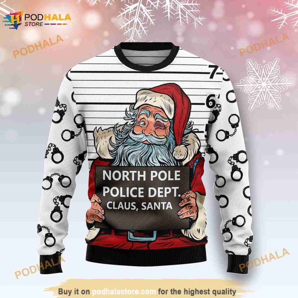 3D Santa Claus Arrested By North Pole Police Funny Ugly Sweater, Xmas Gift