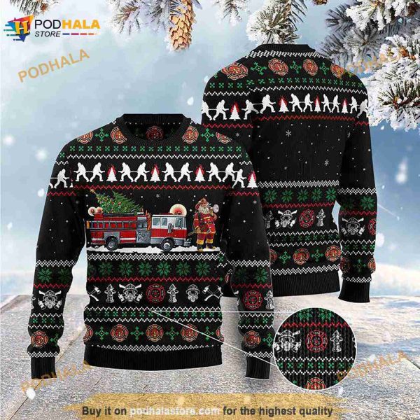 3D Santa Claus Firefighter Ugly Christmas Sweater