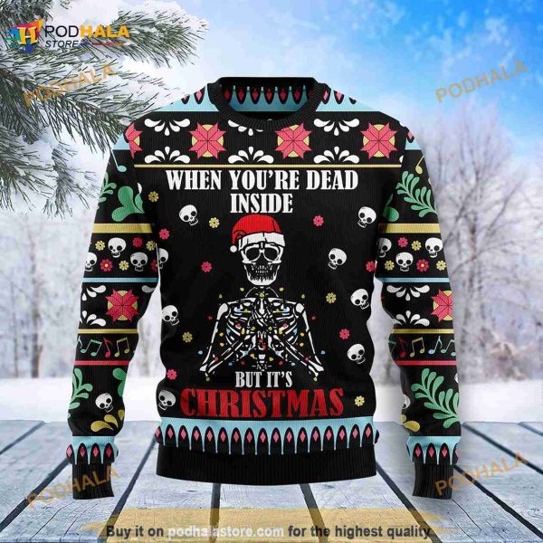 3D Skull Christmas When You Are Dead Inside Funny Ugly Sweater