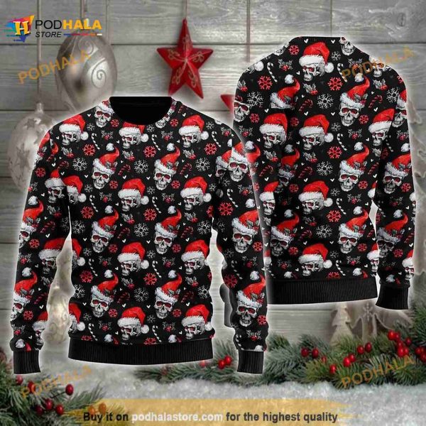 3D Skull Santa Wool Christmas Xmas Funny Ugly Sweater