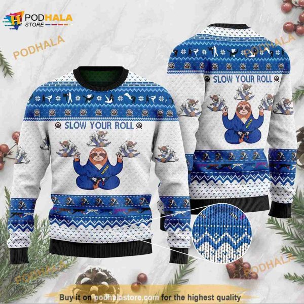 3D Slow Your Roll Jiu-jitsu Sloth Funny Ugly Sweater, Christmas Gifts