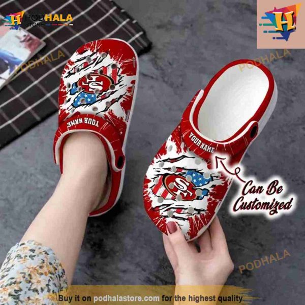 49ers Crocs – Personalized Sf 49ers Football Ripped American Flag Clog Shoes