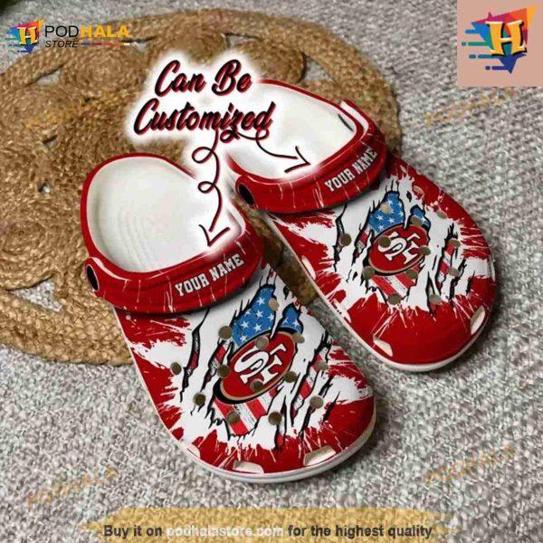 49ers Crocs – Personalized Sf 49ers Football Ripped American Flag Clog Shoes