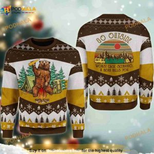 A Bear With Beer Go Outside Camping 3D Funny Ugly Sweater
