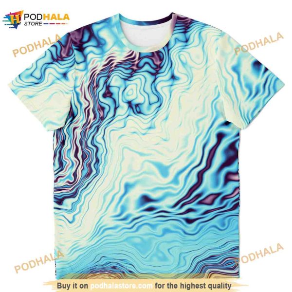 Abstract Blue Ocean Waves Marble Pattern Mosaic Beach Tropical 3D Shirt