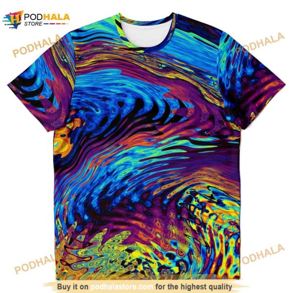 Abstract Colorful Paint Stroke Psychedelic Waves Beach Ocean Tropical 3D Shirt
