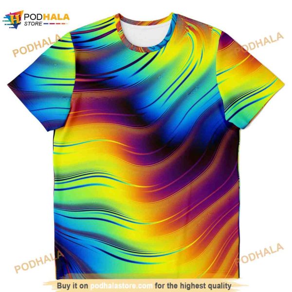 Abstract Rainbow Colorful Waves Psychedelic 3D Shirt