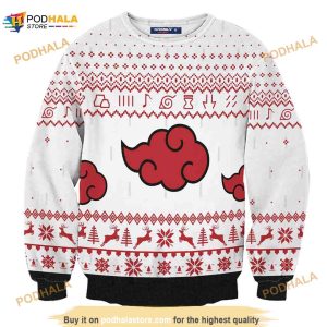 Akatsuki White Wool Knitted Sweater, Naruto Christmas Sweater, Naruto Shippuden Sweater