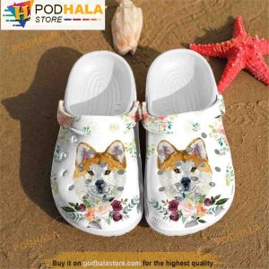 Akita Inu Art Flowers Floral 3D Crocs, Funny Crocs