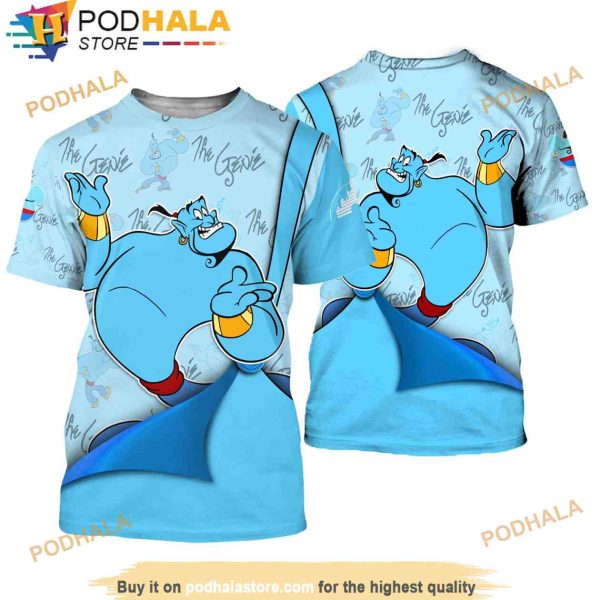 Aladdin Genie Blue Button Overalls Patterns Disney Outfit Unisex Casual 3D Shirt