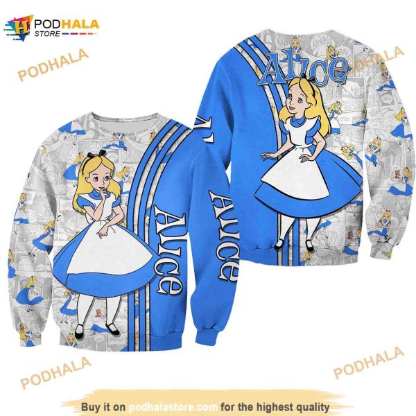 Alice Blue Comic Book Patterns Disney 3D Sweatshirt
