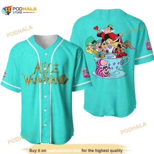 Alice In Wonderland All Over Print 3D Baseball Jersey - Turquoise