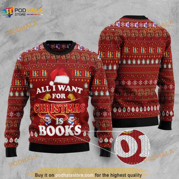All I Want For Christmas Is Book Dog Christmas 3D Funny Ugly Sweater