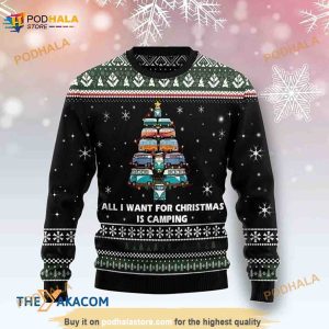 All I Want For Christmas Is Camping Sweater, Bus Tree Christmas Sweater