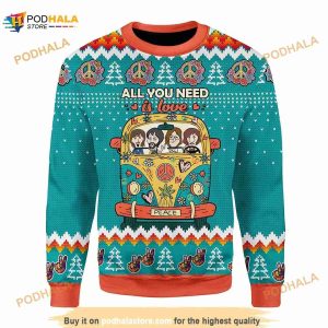 All You Need Is Love Hippie Peace Bus Christmas 3D Funny Ugly Sweater