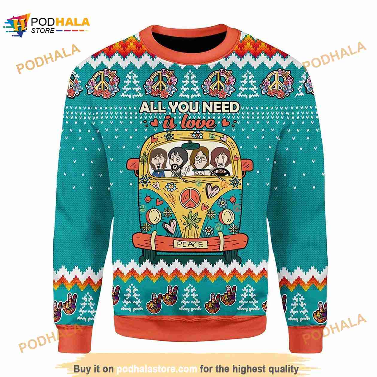 All You Need Is Love Hippie Peace Bus Christmas 3D Funny Ugly Sweater All You Need Is Love Hippie Peace Bus Christmas 3D Funny Ugly Sweater