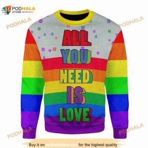 All You Need Is Love LGBT Sweater, Rainbow Pride Sweater, Pride Christmas Sweater