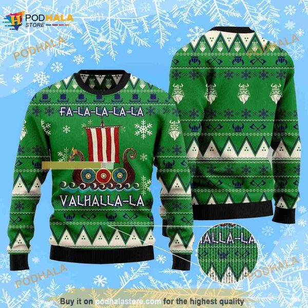 Amazing Viking Boat Valhalla La La Christmas 3D Funny Ugly Sweater