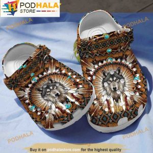 Amazing Wolf Native American 3D Crocs, Funny Crocs