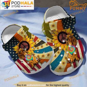 America Dachshund Hippie 3D Crocs, Funny Crocs