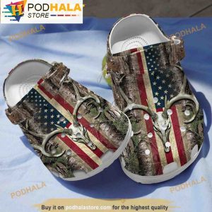 American Flag Deer Hunting 3D Crocs Slippers, Funny Crocs