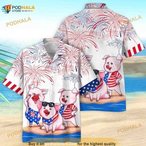 American Flag Hawaiian Shirt, Pig American Shirt