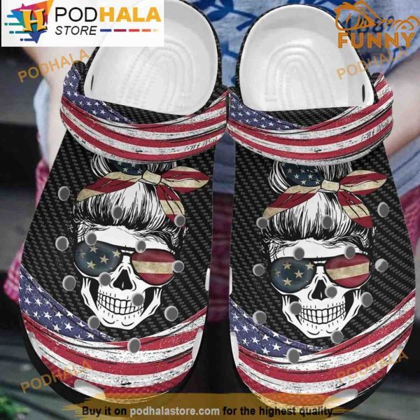 American Flag Skull Mom 3D Crocs, Funny Crocs