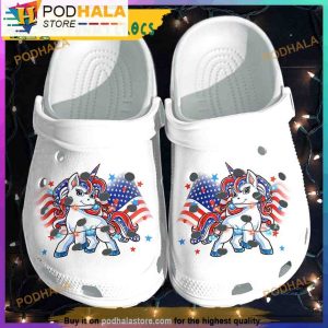American Flag With Unicorn 3D Crocs, Funny Crocs