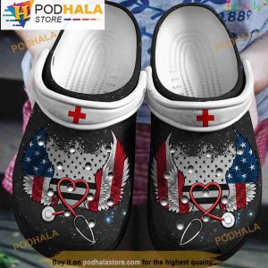 American Nurse Wings Usa Flag 3D Crocs, Funny Crocs