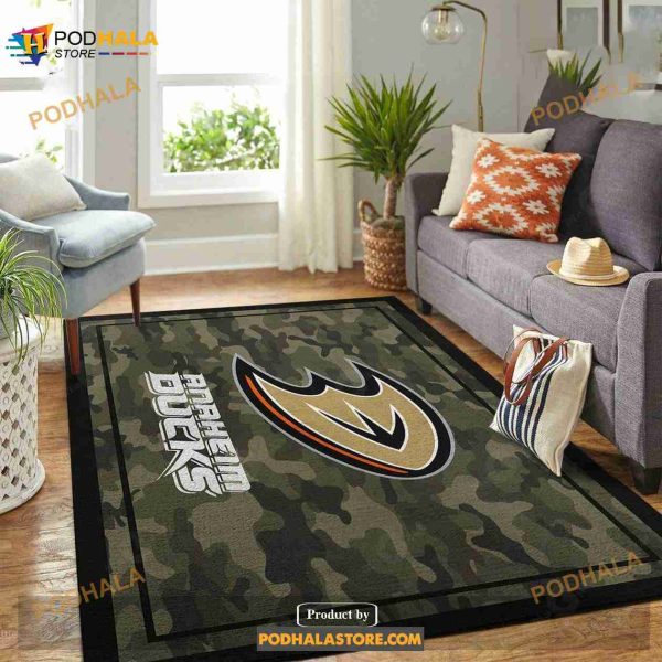 Anaheim Ducks Nhl Team Logo Camo Style Nice Gift Home Decor Rectangle Area Rug