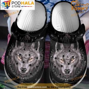 Angry Grey Wolf 3D Crocs, Funny Crocs