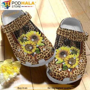 Animal Skin Sunflower Cheetah Floral 3D Crocs, Funny Crocs