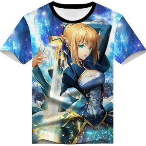 Anime Fate Stay Night Cosplay Saber Print Short Sleeve Tee Tops 3D Anime Shirt