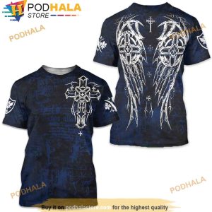Archaic Men's Short Sleeve Spike Wings Crewneck 3D Shirt
