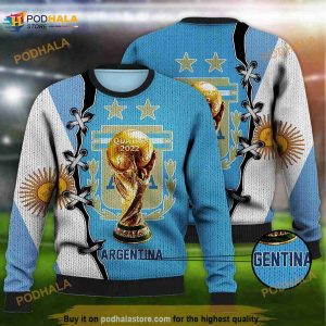 Argentina Flag National Soccer Team, Argentina World Cup 2023 Champions 3D Funny Ugly Sweater