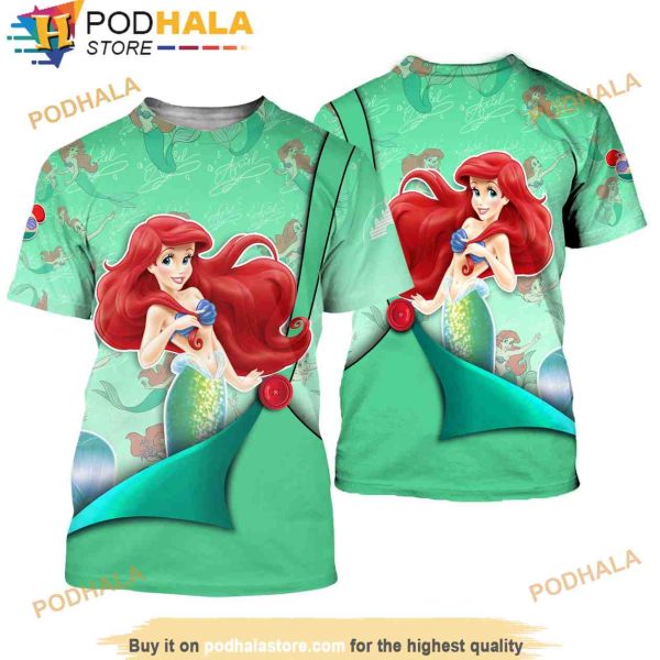 Ariel Mermaid Green Button Overalls Patterns Disney Outfits Unisex Casual 3D Shirt