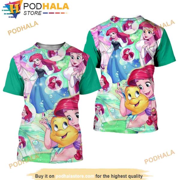 Ariel Princess & Flounder Button Overalls Patterns Disney 3D Shirt