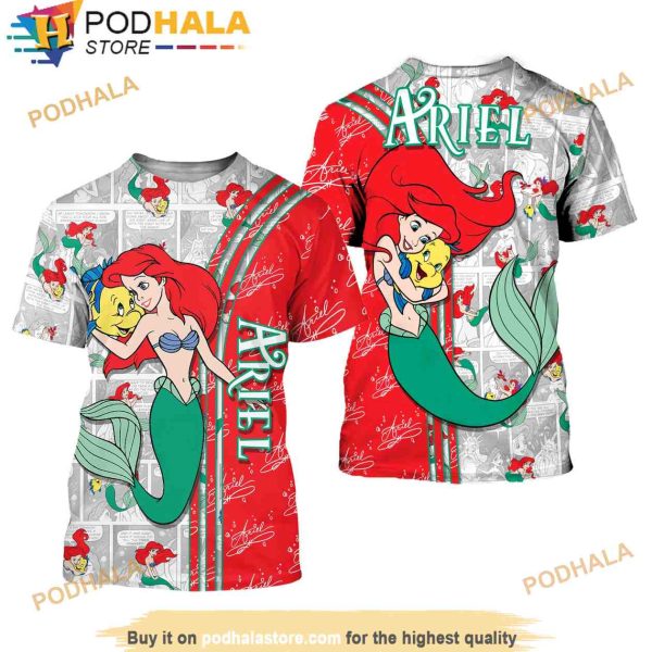 Ariel Princess Red Cross Comic Book Patterns Disney Unisex 3D Shirt