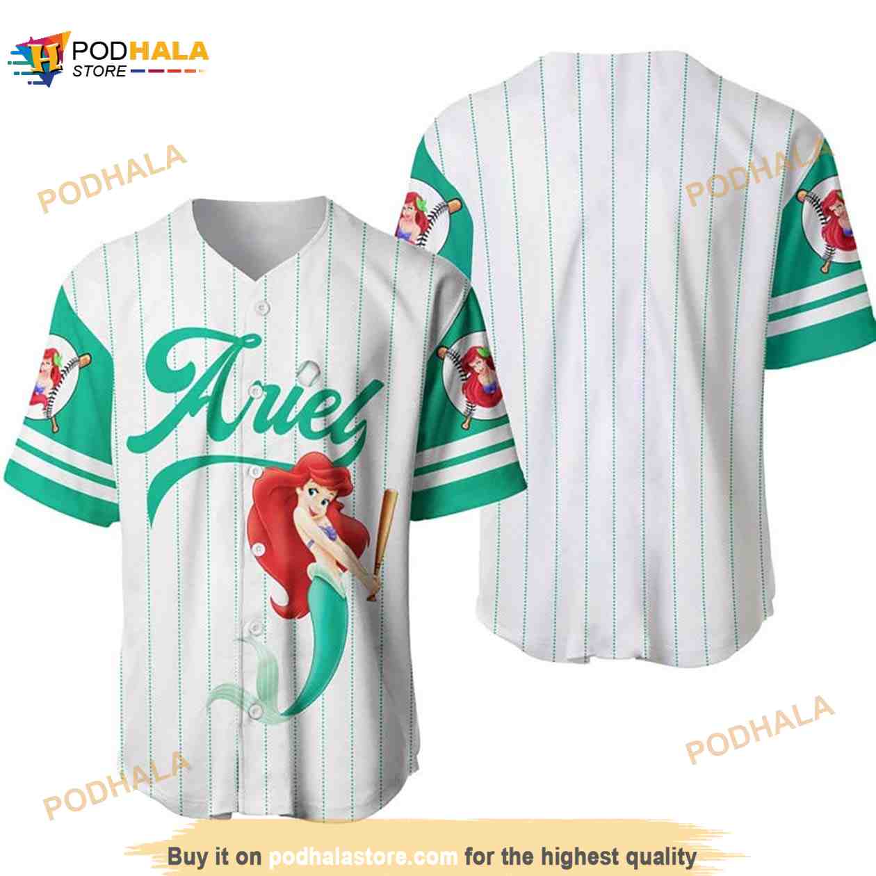 Ariel Princess The Little Mermaid Pinstripe 3D Baseball Jersey - Bring Your  Ideas, Thoughts And Imaginations Into Reality Today