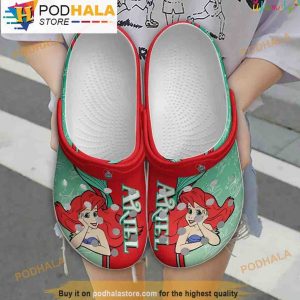 Ariel Princess The Little Mermaid Strips Clear Red Disney Graphic Cartoon Unisex 3D Crocs, Funny Crocs