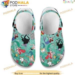 Ariel Ursula Little Mermaid Turquoise Patterns Disney Graphic Cartoon Unisex 3D Crocs, Funny Crocs