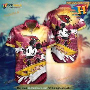 Arizona Cardinals NFL Hawaiian Shirt Mickey Graphic 3D Printed, Arizona Cardinals Gifts For Fans