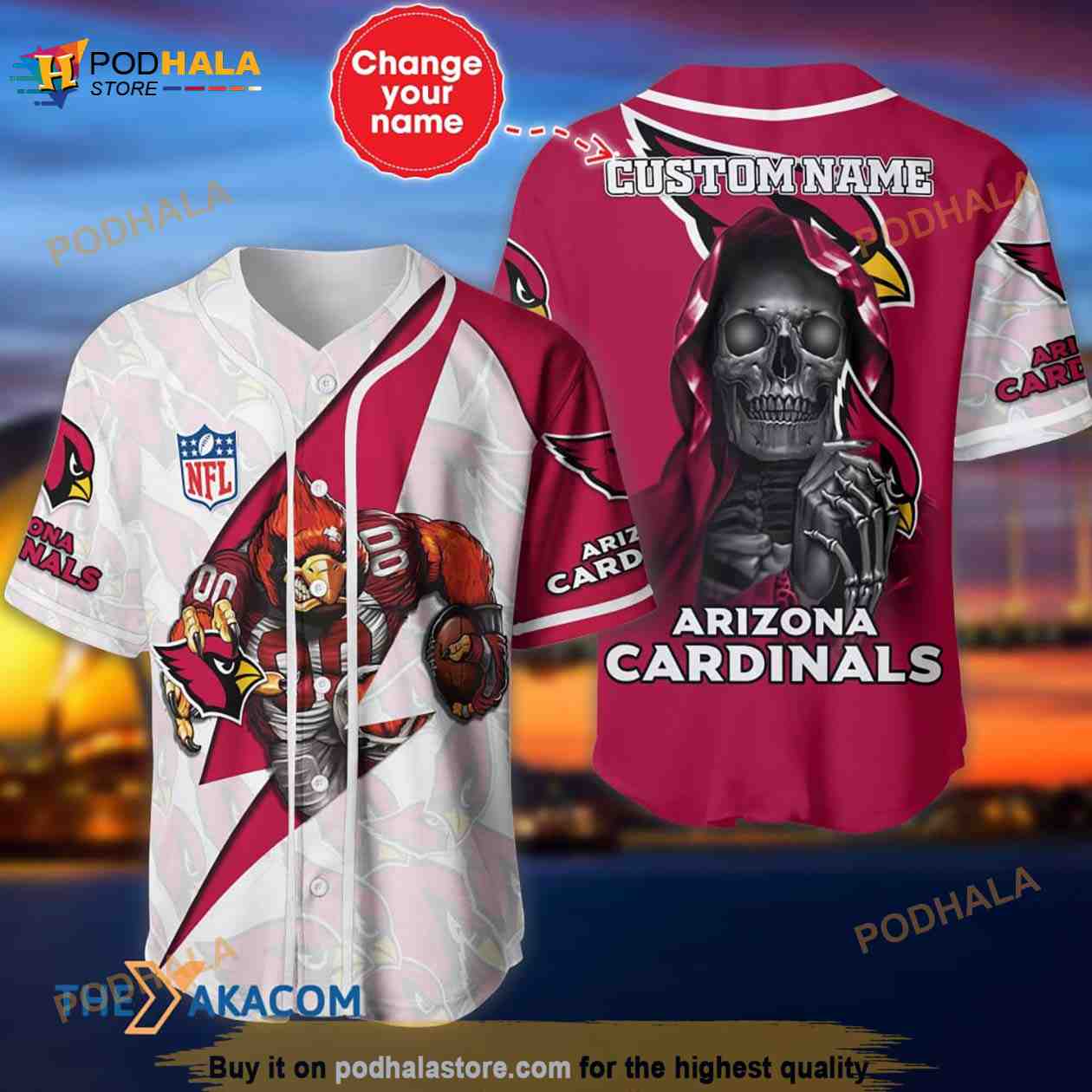 Arizona Cardinals Skull Pattern Personalized Custom Name 3D Baseball Jersey  Shirt - Bring Your Ideas, Thoughts And Imaginations Into Reality Today