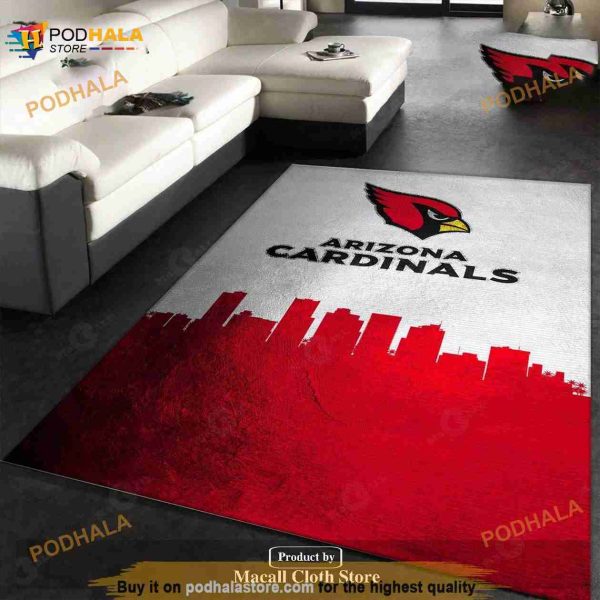 Arizona Cardinals Skyline NFL Team Logos Area Rug, Living Room And Bedroom Rug, Indoor Outdoor Rugs