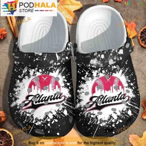 Atlanta Baseball Lover Black 3D Crocs, Funny Crocs
