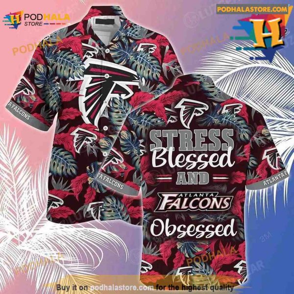 Atlanta Falcons NFL Beach Shirt Stress Blessed Obsessed Summer Hawaiian Shirt Falcons For Fans