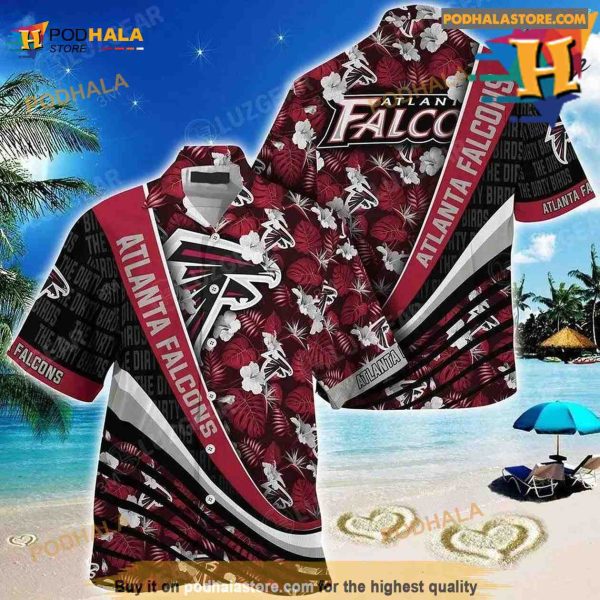 Atlanta Falcons NFL Football With Tropical Flower Pattern Hawaiian Shirt, Atlanta Falcons Gifts