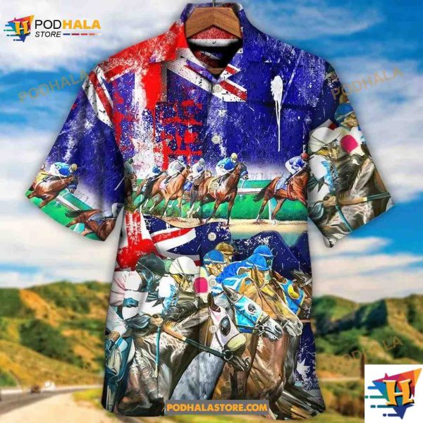 Australian Flag Horse Racing Hawaiian Shirt, Gift For Horse Lovers