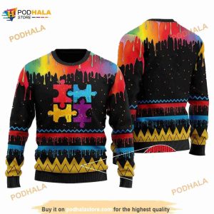 Autism Awareness Colorful Water 3D Ugly Sweater